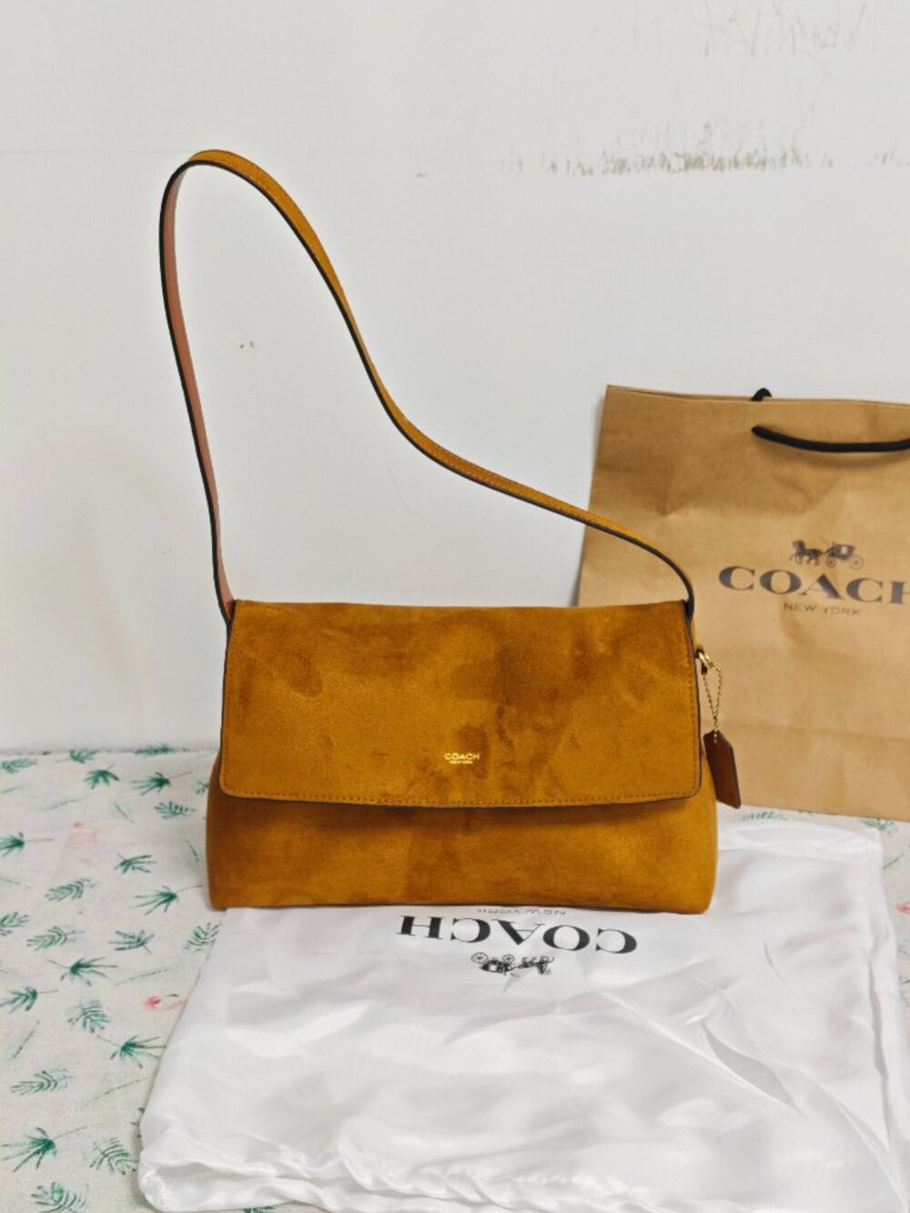 Coach Brown Suede Flap Shoulder Bag